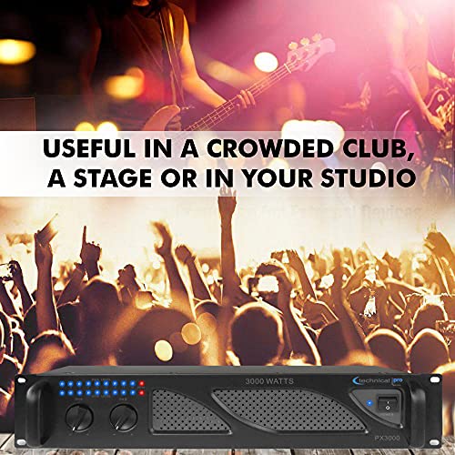 Technical Pro Professional 3000 Watts 2U 2-Channel DJ Power Amplifier with Dual Cooling Speed Fans and Integrated Power Stabilizer