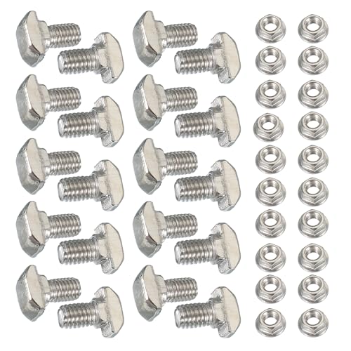 Image of PATIKIL M5 x 12 mm T-Slot Bolts, 20 Sets Drop-in Bolt Hammer Head with Hexagon Flange Nuts T-Bolt Stud Sliding Screw for 20 Series Aluminum Extrusion Profile, Silver