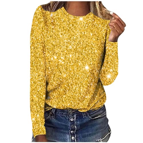 Camiseta de manga larga para mujer con lentejuelas 3D estampadas, cuello redondo, manga larga, otoño, invierno, camiseta básica, ajuste regular, camiseta para adolescentes, niñas, tops informales,