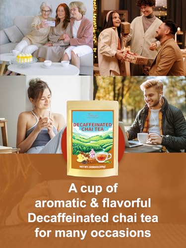 Image of TeeLux Decaf Chai Black Tea, Decaffeinated Black Tea with Cinnamon, Ginger, Cardamom, Star Anise, Robust & Spicy Flavor, 100 Count
