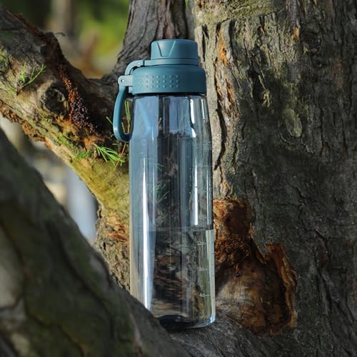 Image of 32oz Clear Water Bottle - BPA-Free Tritan Plastic, Fast Flow Spout Lid, Wide Mouth & Leakproof Design Hiking Water Bottle Suitable for Travel, Outdoors, Gym, Travel, Home, School (Dark Blue)