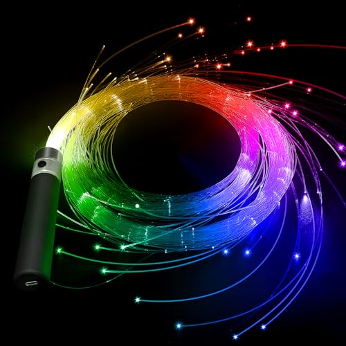 Fiber Optic Lights for Dance  Rechargeable Fiber Optic Whip with 50 Color Effect Mode and 360Swivel LED Whip Lights with 2000mAh Battery Rave Accessories for Parties/Light Shows/Music Festival