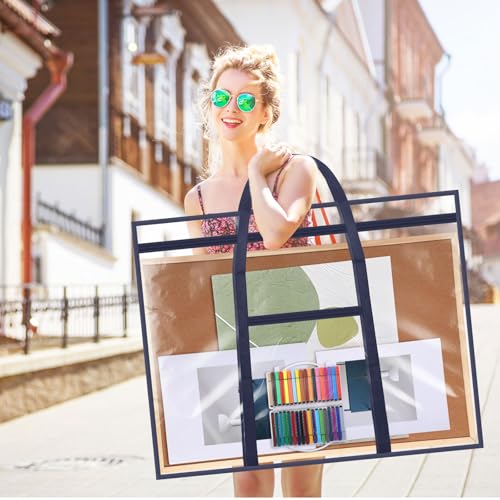 Image of Huhumy Large Art Portfolio Case 48 inch x 36 inch Poster Storage Bag Bulletin Board Holder Container PVC Folder with Zipper Handles Pocket for Teachers Artist Artwork Organization (Blue,Clear)