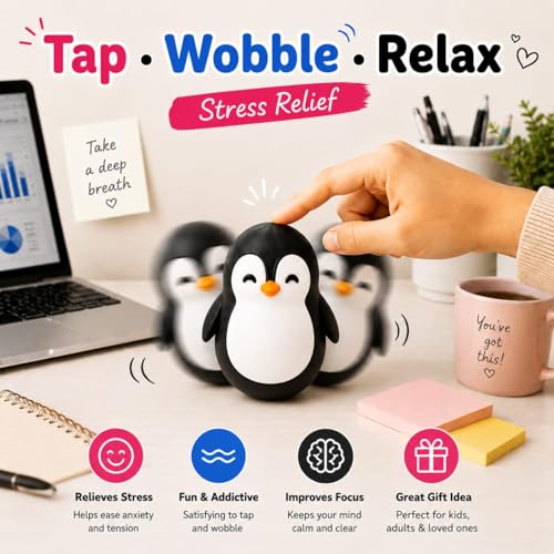 Image of Roly Poly Penguin Wobbler | Cute Self-Righting Penguin Desk Toy | Stress Relief Fidget Toy | Mini Penguin Collectible | Office Desk Decor & Gift (Emperor Black, 1 pc)