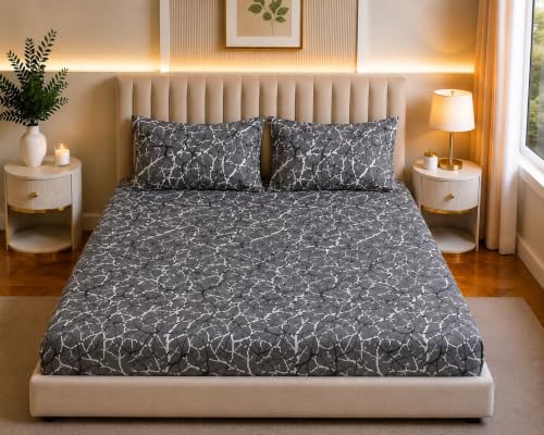 Image of Castiqa Elastic Fitted Supersoft Premium Polycotton 200TC Double Bedsheets King Size 78x72 Inch with 2 Pillow Covers (Fits Upto Mattress of 8Inches) (Multicolor X)