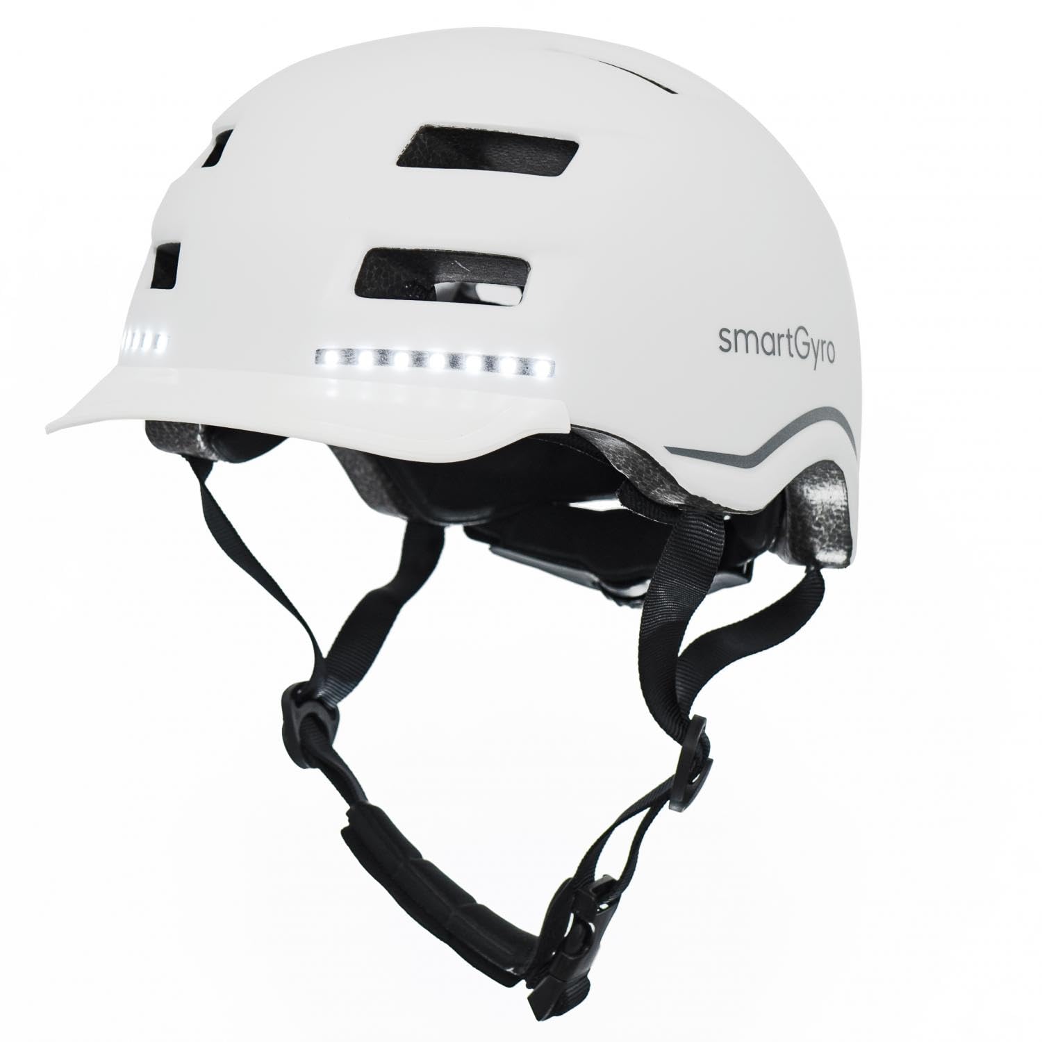 smartGyro Smart Casco, Casco Smart PRO con Luce di Frenata Automatica, Indicatori di Direzione, Altoparlanti, Bluetooth, EPS + PC, Batteria, Visiera Anteriore, Led Anteriori e Posteriori, M, Bianco