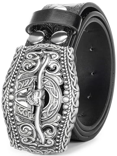 Image of UTOWO Western PU-Leather Cowboy Buckle Belt for Men and Women Jeans Engraved Floral Longhorn Bull Buckle Belt (25-38 inch waist)