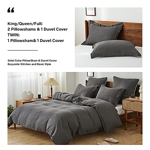 Simple&Opulence 100% Linen Duvet Cover Set With Washed-French Flax-3 Pieces Solid Color Basic Style Bedding Set-Breathable Soft Comforter Cover With 2 Pillowshams(King,Dark Grey) #TOP1