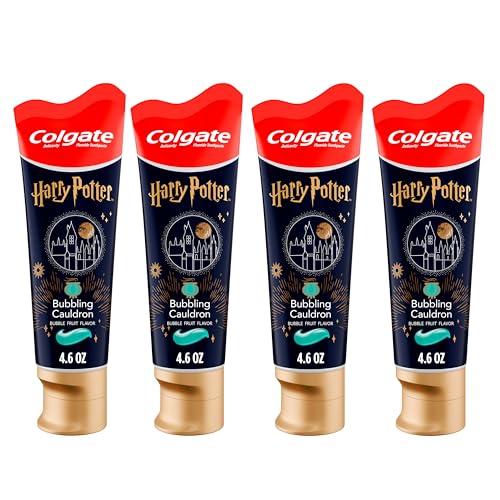 Image of Colgate Harry Potter Kids Toothpaste with Fluoride, 4 Pack, Bubbling Cauldron Bubblegum Toothpaste Flavor, Ages 2+, Sugar Free and Gluten Free, 4.6 Oz Tubes