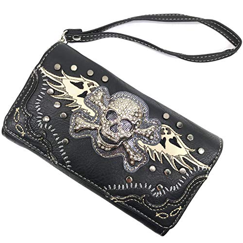 Zelris Skull Crossbones Angel Wings Heart Women Crossbody Trifold Wallet3