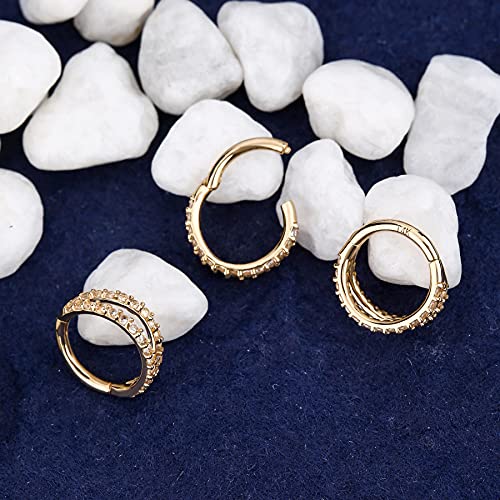 OUFER 20G Nose Rings Hoops, 14K Solid Gold Double Hoop Nose Piercing Jewelry, Hinged Segement Clicker Cartilage Helix Tragus Hoop Earring For Women And Men 6/7/8MM2