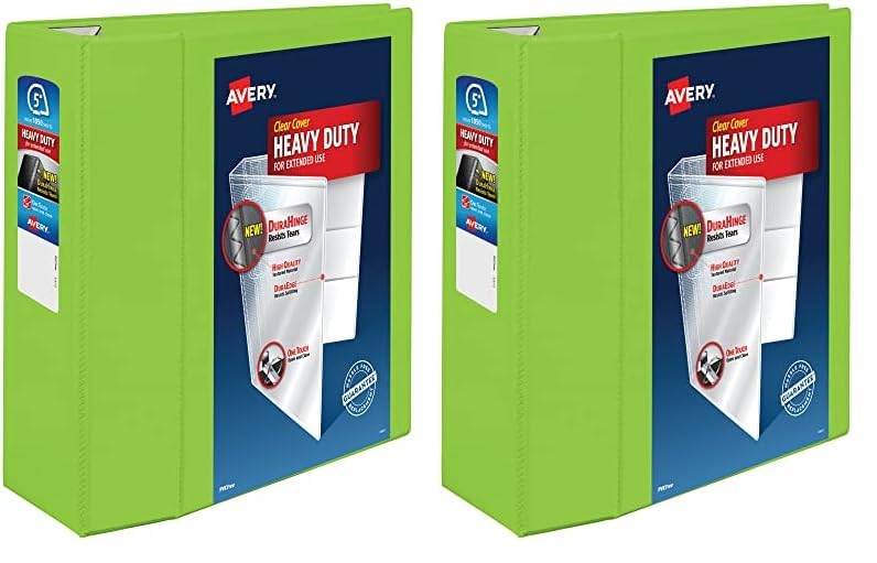 Avery Heavy-Duty View 3 Ring Binder, 5 Inch One Touch EZD Rings, 2.3/4.8 Inch Spine, 1 Chartreuse Binder (79815) (Pack of 2)
