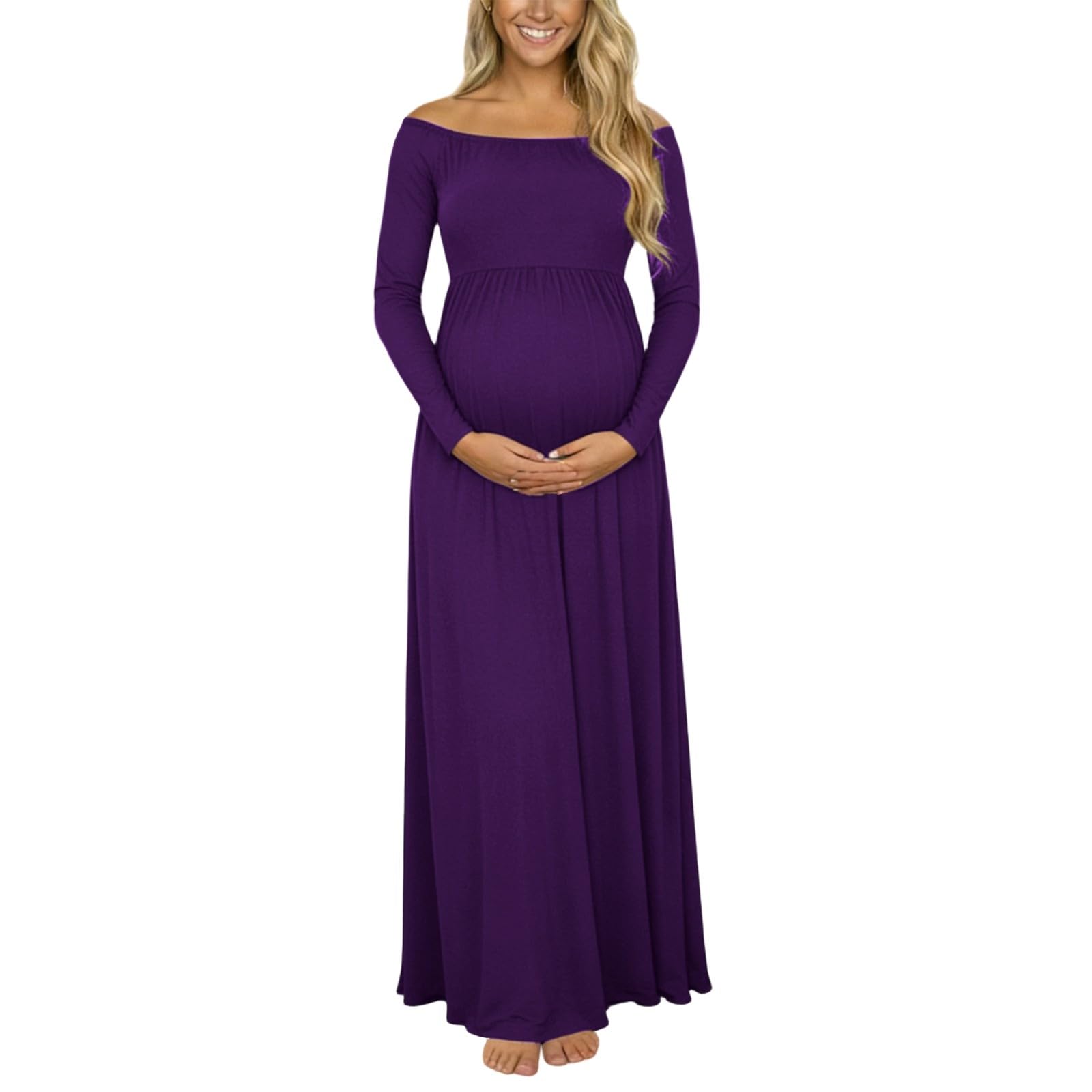 Generisch Elegante vestido de maternidad para sesión de fotos con escote descubierto Mangas largas Corte delgado hasta el suelo