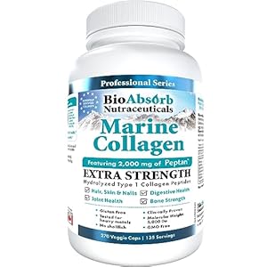 Marine Collagen Capsules. 67-Day Supply. Mercury Free, No Fish Aftertaste. 270 Collagen Pills w/Type 1 Hydrolyzed Collagen Peptides Powder