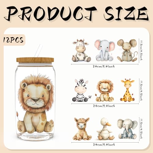 50% Off UV DTF Cup Wrap for 16oz Glass - 12 Sheets Nursery Animal Decals - Image 2