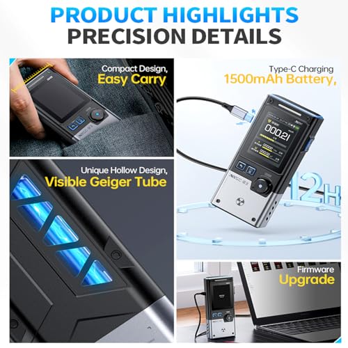 DewinLVD GC-03 Multifunktionaler Strahlungsdetektor, 3 in 1 Elektromagnetischer Strahlungsdetektor Geigerzähler 2,4 Zoll Farbdisplay Schwarz