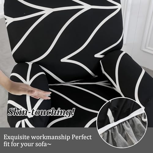 Image of House of Quirk Polyester Recliner Slipcover - 4 Pieces Stretch Printed Chair Covers With Side Pocket, Anti-Slip Fitted Sofa Cover, Furniture Protector - Black Onyx