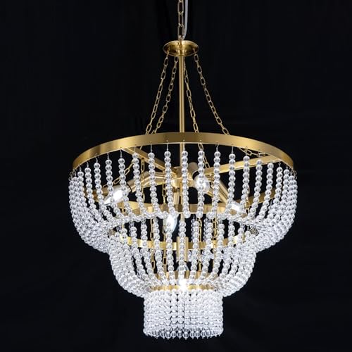 Wellmet Gold Chandelier Light 20 inch, Modern Round Crystal Chandeliers