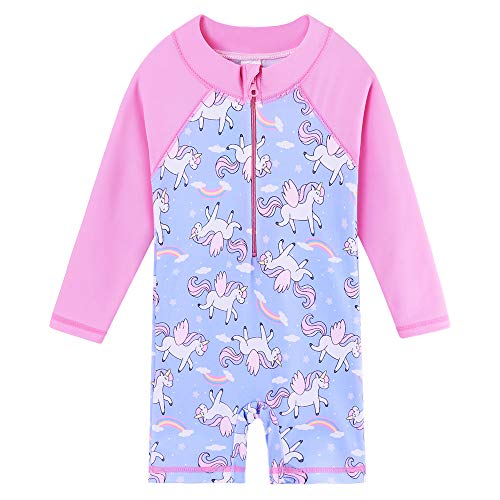 Image of XFGIRLS Baby Girls Swimsuit One Piece Long Sleeve Rash Guard Shirts Quick-Dry Bathing Suit 1M-6M