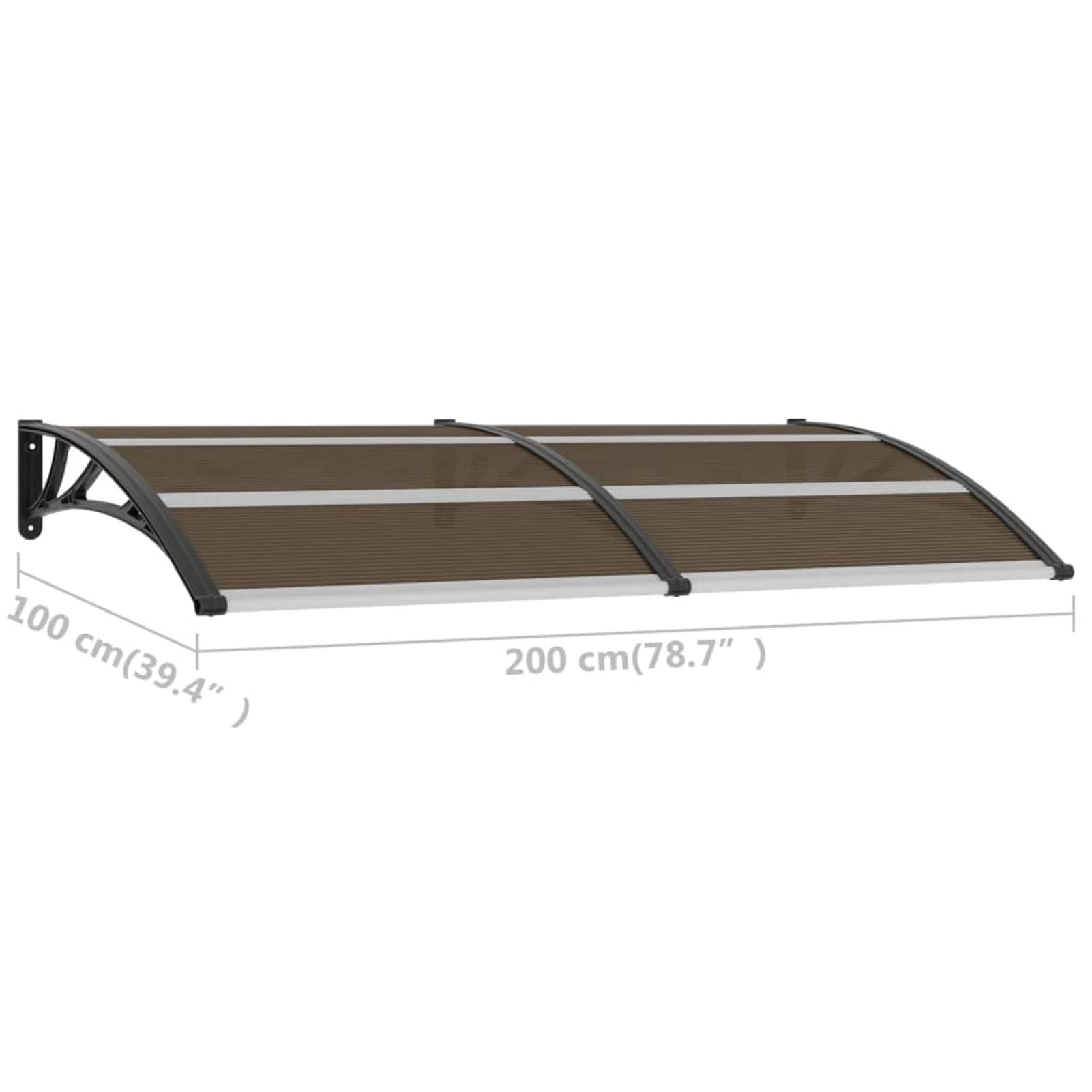 Türvordach, Mogou Terassenüberdach, Lichtschachtabdeckung Regenschutz, Haustürvordach, Haustür überdachung, Balkon Regenschutz, Schwarz 200x100 cm PC