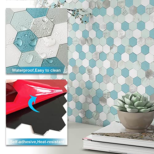 Benice Peel And Stick Backsplash Kitchen Tile,Shower Backsplash Shower Tiles Peel And Stick Waterproof Tile Stickers Peel And Stick Hexagon Tile Bathroom Stick Tiles Teal(5Sheets) Blue #TOP4