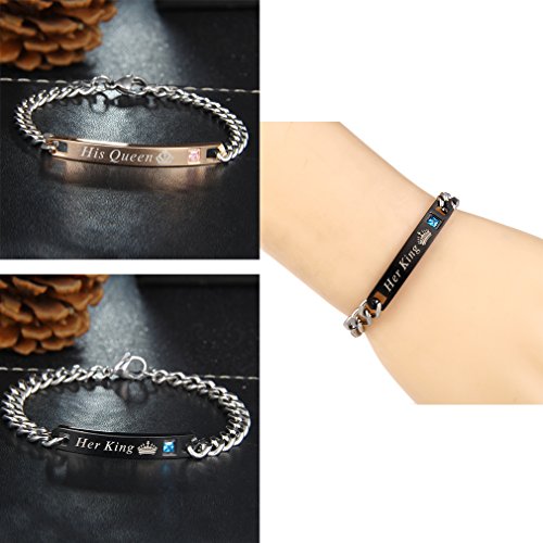 Sxnk7 Gift For Lover His Queen Her King Stainless Steel Couple Bracelets For Women Men Jewelry Matching Set (His Queen Her King) #TOP2