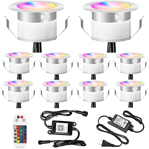 Led Deck Lights Kit, 10 Pack Φ1.22 Smart Phone Bluetooth Control Low Voltage Recessed Rgb Deck Steps Lighting In Ground Lighting Waterproof Outdoor Garden Yard Path Landscape Decoration #TOP5