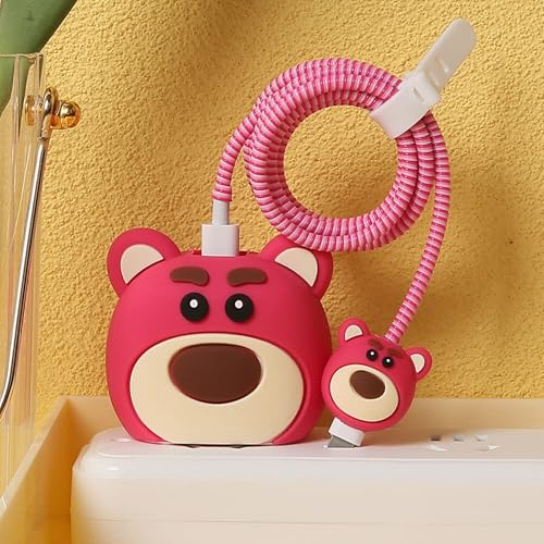 Image of Rycore 3D Cartoon Charger Protector Case for iPhone,Silicon Charger Case Cover For 18W-20W iPhone 15 14 13 12 11 Pro Max Fast Charging USB- C Adapter with Extra 360 Degree Protection and Cable Spiral | 3D Cartoon Cute Design