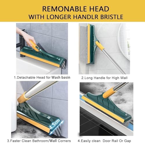 Image of 2-in-1 Bathroom Cleaning Brush with Wiper - Long Handle 180 Rotate Toilet Brush, Tiles Cleaning, Floor Scrub for Kitchen and Bathroom Accessories (2-in 1 Tiles Brush) (Green)