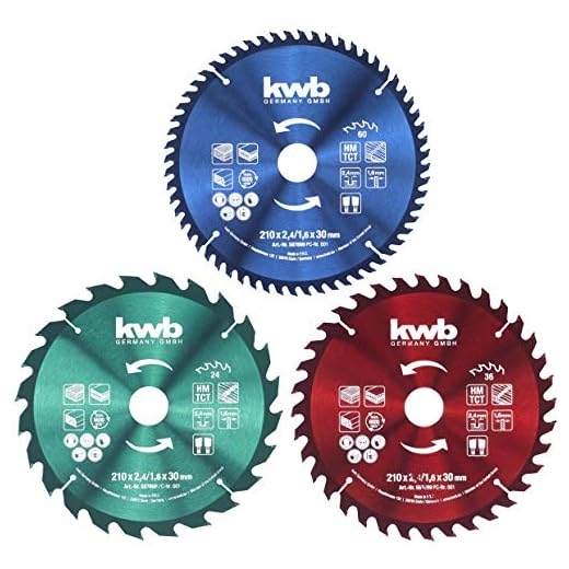 kwb Circular Saw Blade Set 210 x 30/20 / 16 mm for Hand-held Circular saws or Circular Table saws for Panels and Building Materials Made of Wood incl. Reduction Rings to 16 and 20 mm