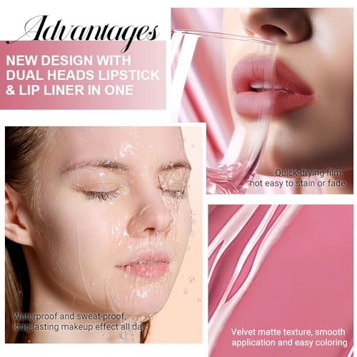 Image of evpct 1Pcs Mauve Pink Matte Lip Liner and Liquid Lipstick Stain Makeup Set for Women, Light Mauve Long Lasting Smudge Proof Lipstick labiales matte mate larga duracion listip 24 hours originales, 35#
