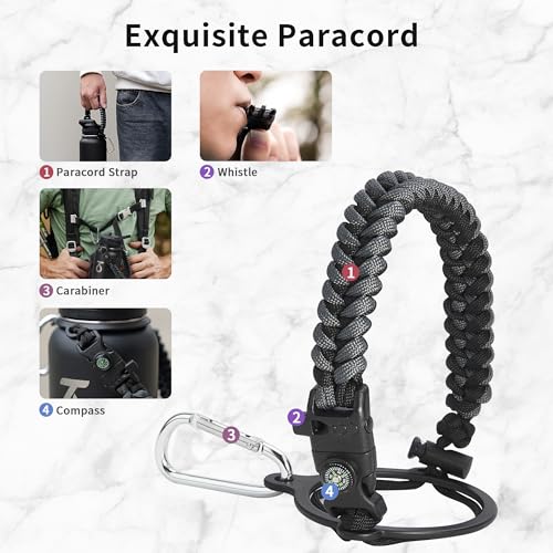 Trebo 946 ml Edelstahl Trinkflasche Isoliert mit Paracord-Griff & 3 Deckeln – Ansicht 5