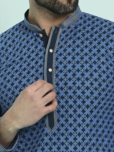 Image of Rajubhai Hargovindas Men's Chikankari Embroidered Cotton Kurta (Ches)