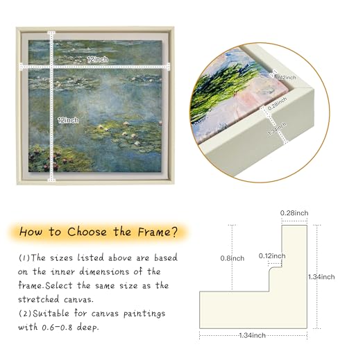 Image of Canvas Floater Frames for Canvas Art 0.8inch Depth Frames for Canvas Painting Floating Frame Plastic Floater Frame for Canvas Prints (White, 12 x 12 inch)
