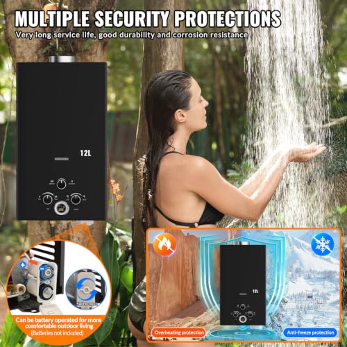 12L Chauffe-eau à Gaz Instantané, 24KW, Chauffe-Eau Sans Réservoir Portable,Mode Hiver/Eté Équipé d'un écran Numérique et de Multiples Fonctions de Protection Pour Maison Camping Caravane – vue 5