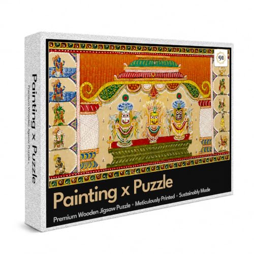 Image of 91 Knots | Lord Jagannath, Subhadra and Balabhadra 1000 Pieces Premium Wooden Jigsaw Puzzle for Adults and Kids 12+ Years | Painting Puzzle with Unique Cuts | Festival Gifts for Parents and Friends
