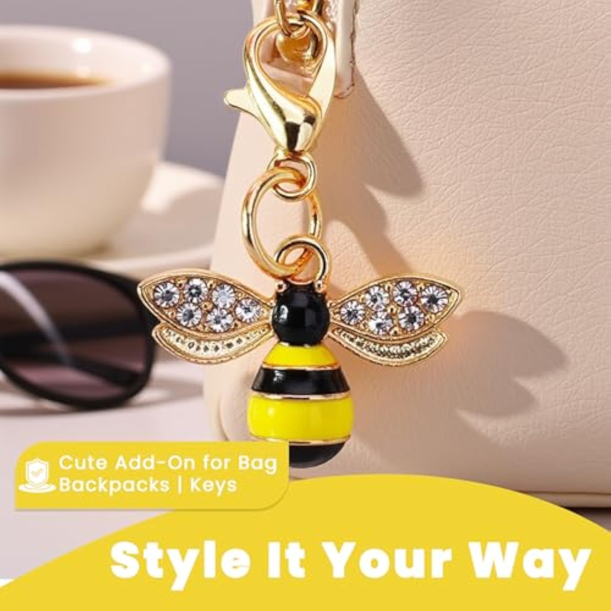 3pcs Bee Bag Charms with Lobster Clasp, Keyring Pendant
