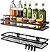 Gewürzregale Wand Organizer Ohne Bohren 2er Pack，Metall Hängend Gewürz Regal Halter Küchen Schranktür Aufbewahrung mit 8 Abnehmbaren Haken,L40 x 12 x 5.5cm,Schwarz