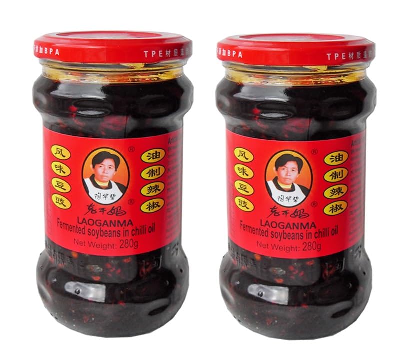 Laoganma Fermented Soybeans in Chilli Oil 280g (Pack of 2) Previously known as Preserved Black Beans in Chilli Oil