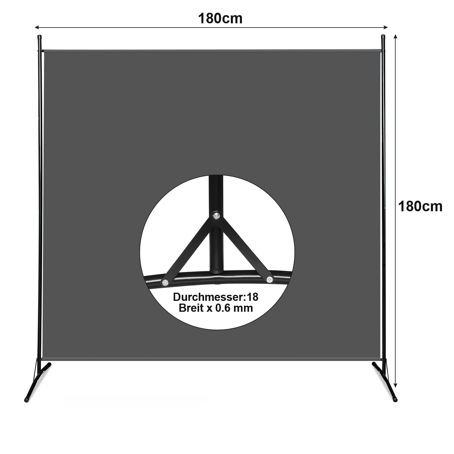 Yugodex Ruimteverdeler, inklapbaar, vrijstaande scheidingswand, scherm op wieltjes, omkleedkamer, inkijkbescherming, 3-delig, 263 x 181 cm, scherm voor balkon, kantoor, woonkamer, antraciet