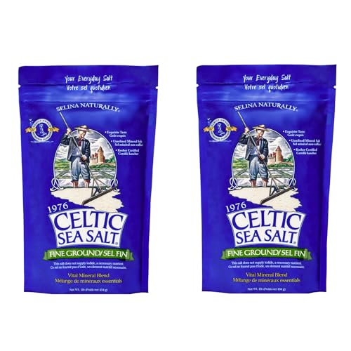 Celtic Sea Salt Bolsa sellable, ideal para cocinar y hornear, encurtido o acabado, sin gluten, kosher 1 lb. (2 pack) Molido fino