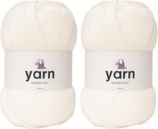 Korbond Ovillo de lana acrílica de 100 g, color blanco, 2 ovillos de lana acrílica ligera, hipoalergénica y duradera, de doble punto