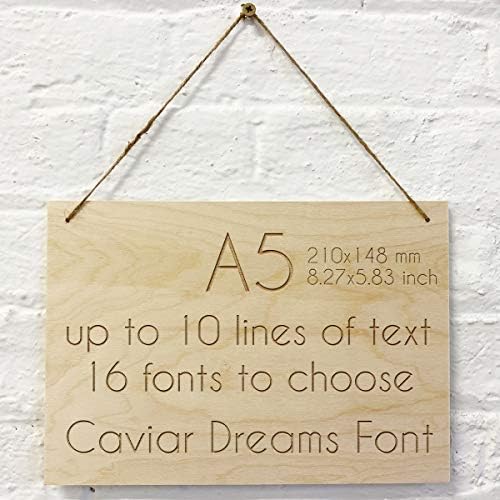 Cutncraft Designs Personalised Wooden Sign Plaque Custom Made Wall Door Hanging Gift Idea A5 21x15cm (8.2"x5.9") in Caviar Dreams Font