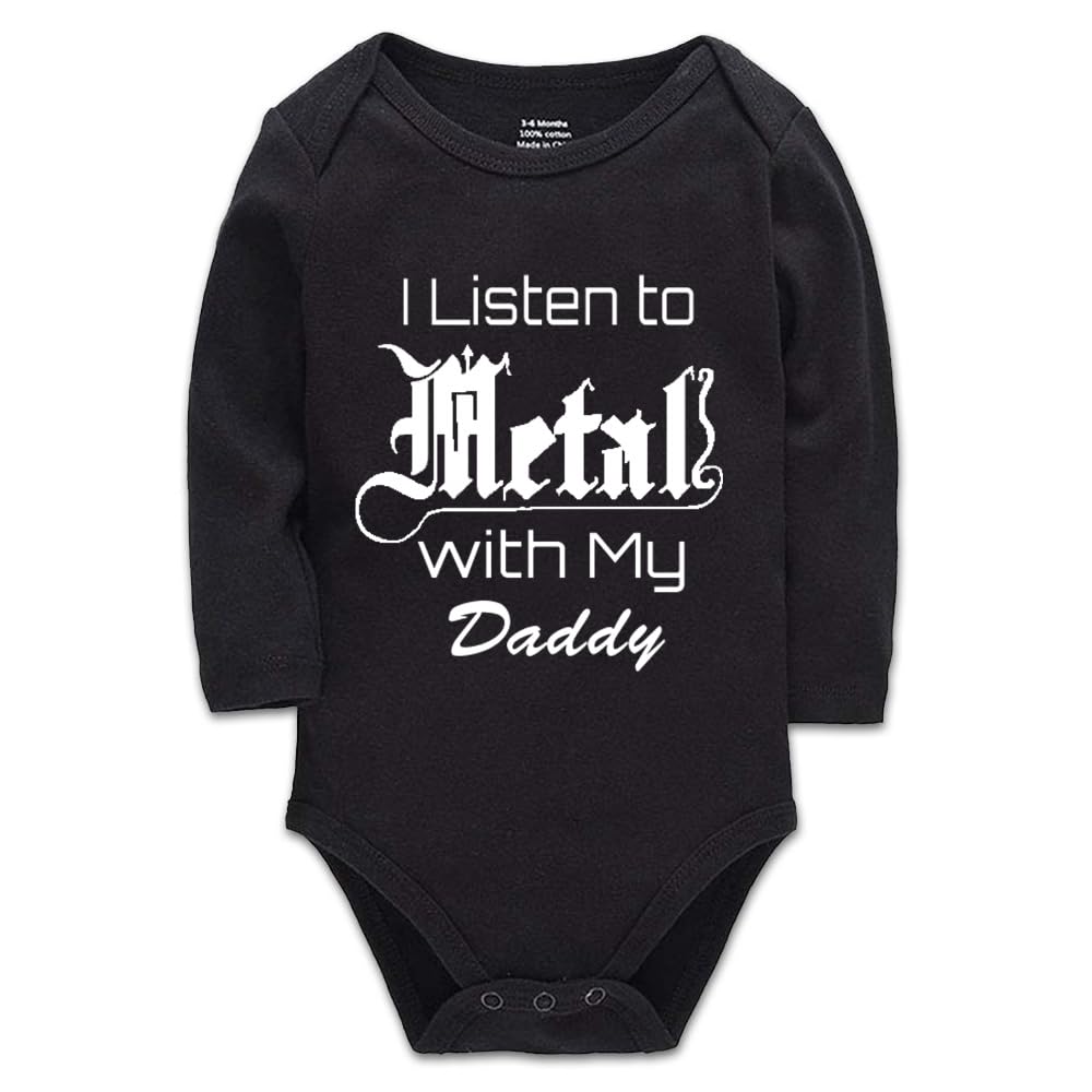 Tiansiaben Black-1 Baby Bodysuit I Listen To Metal With My Daddy Baby Clothes Cotton Newborn Organic Romper Black 3-6 Months
