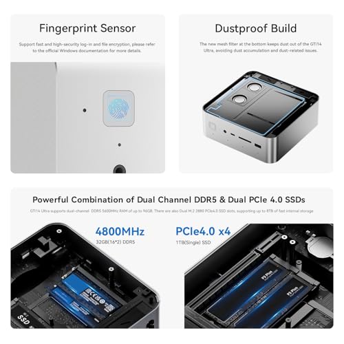 Image of Beelink GTi12 Ultra Mini PC, Intel Core i9-12900HK (14C /20T, up to 5.0GHz), 32GB DDR5 RAM 1TB PCle4.0 SSD, Mini Desktop Computer Support 4K@144Hz /AI Chip /Voice Interaction /Speaker /Fingerprint Sensor