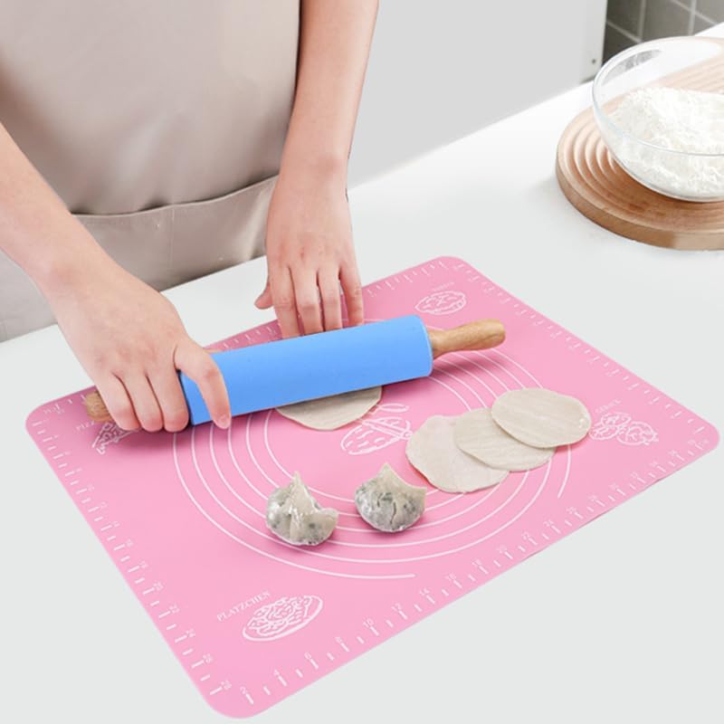 Fit for Non-Stick Silicone Rolling Pin with Wooden Handle - Baking Tool for Pastry, Dough, and Cookie Preparation(Wooden handle blue,Large)
