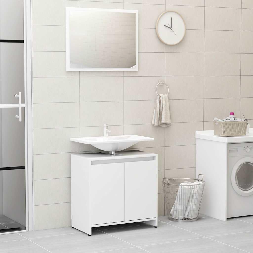 Lot de 4 meubles de salle de bain en bois blanc avec armoire haute, meuble
