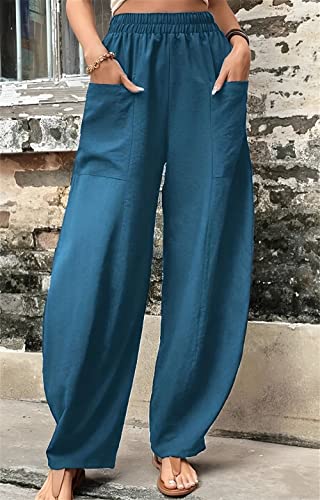 IVERIRMIN Women's Casual High Waisted Wide Leg Harem Pants Loose Fit Elastic Waist Baggy Trousers with Pockets2
