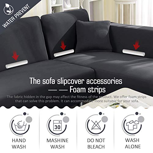 TAOCOCO Water Resistance Sectional Couch Covers 2pcs L-Shaped Sofa Covers Stretch Sofa Slipcovers with 2pcs Pillowcases L-Type Polyester Fabric Softness Sofa Covers 3 Seats +3 Seats (Lead Grey)