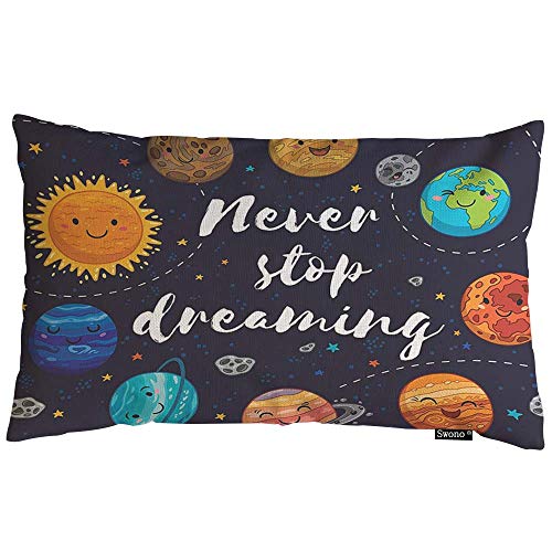Swono Glaxy Throw Pillow Cover Cute Outer Space Planets And Star Cluster Solar System Moon And Comets Sun Cosmos Cotton Linen Decorative Rectangular Pillowcase For Sofa And Bed Couch 12"X20" #TOP22